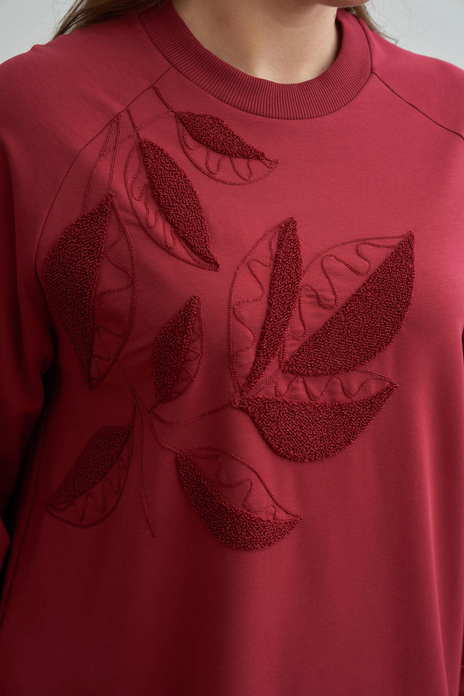 Bordo-Büyük Beden Pamuklu Yaprak Desenli Tunik