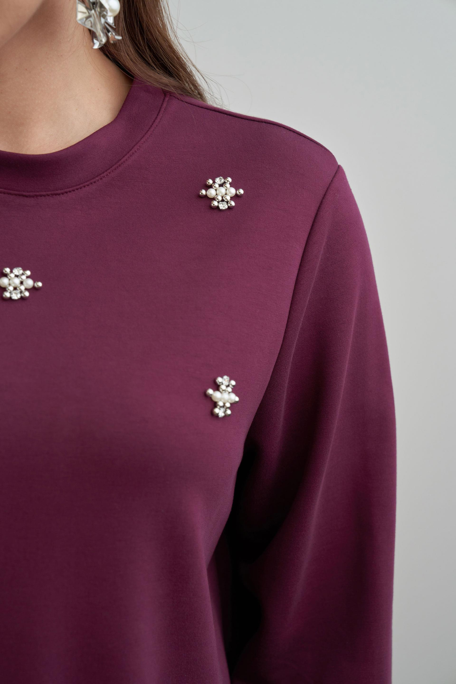 Bordo-İnci İşlemeli Tunik