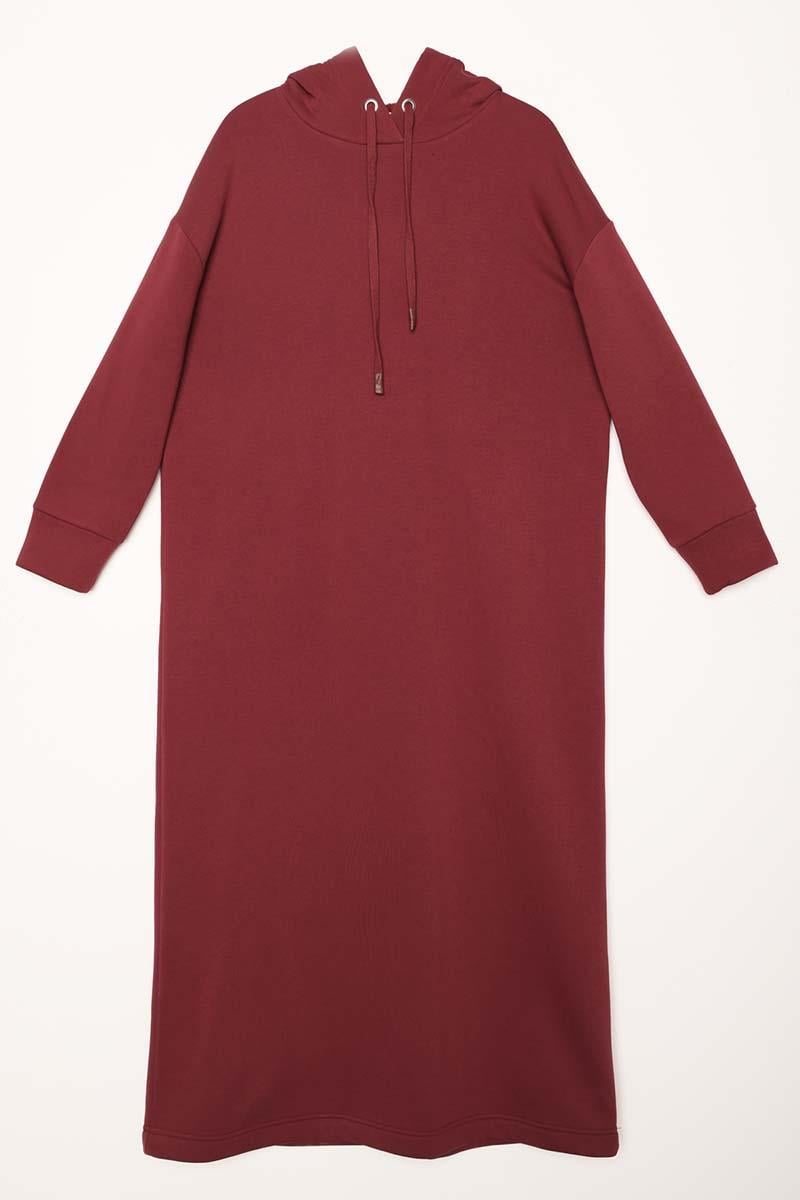 Bordo-Kapüşonlu Basic Elbise