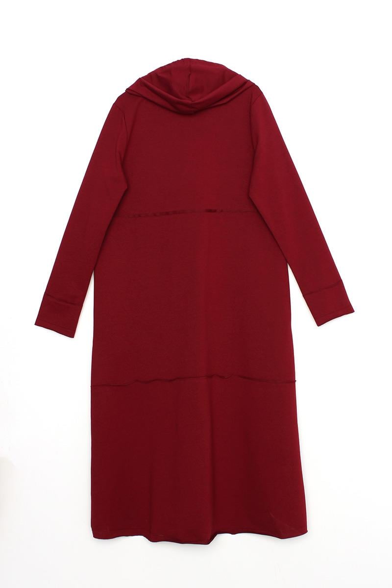 Claret Red-Hooded Zipper Cardigan