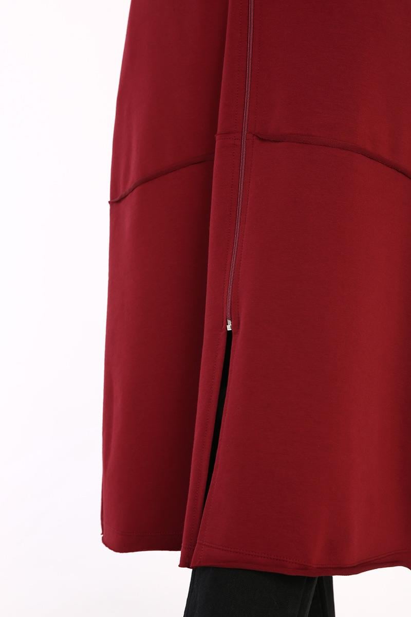 Claret Red-Hooded Zipper Cardigan
