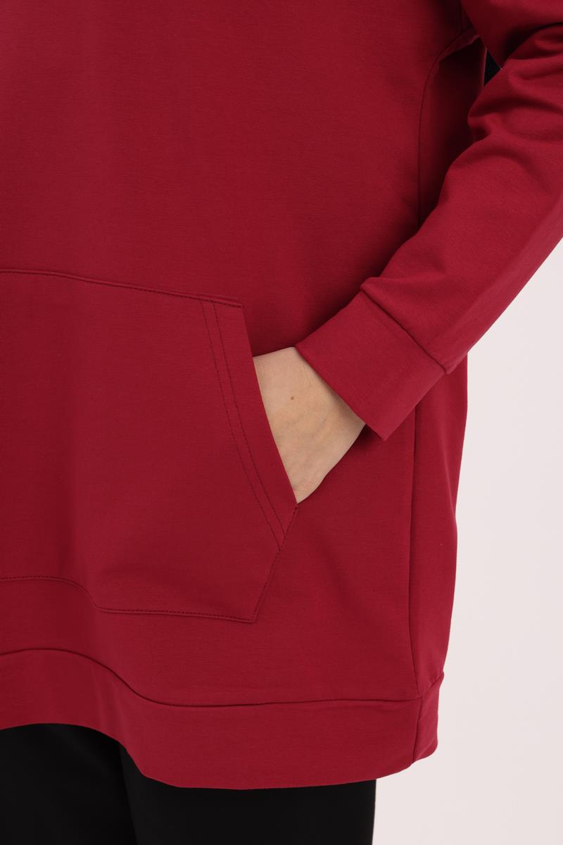 Bordo-Kapüşonlu Sweat Tunik