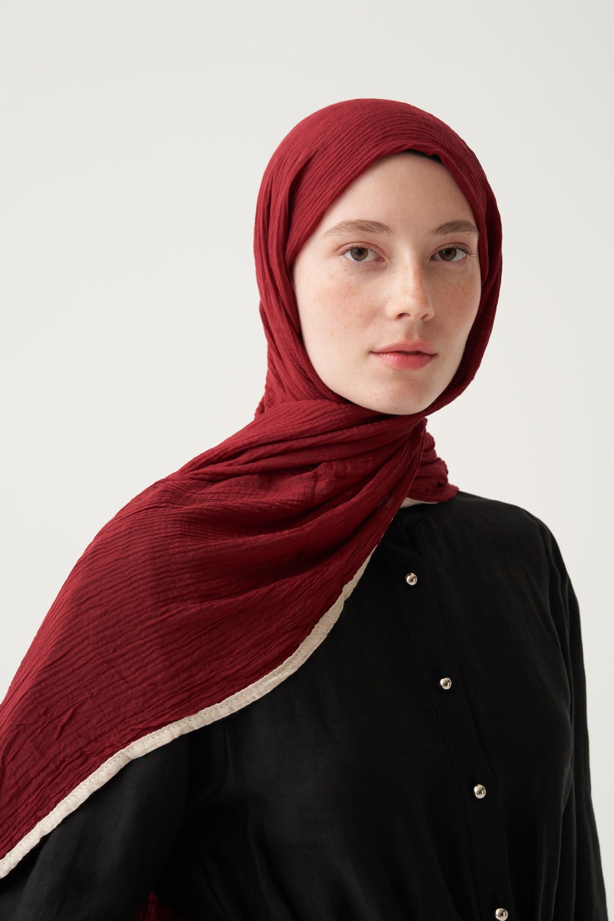 Bordo-Keten Karışımlı Pamuklu Ferah Şal