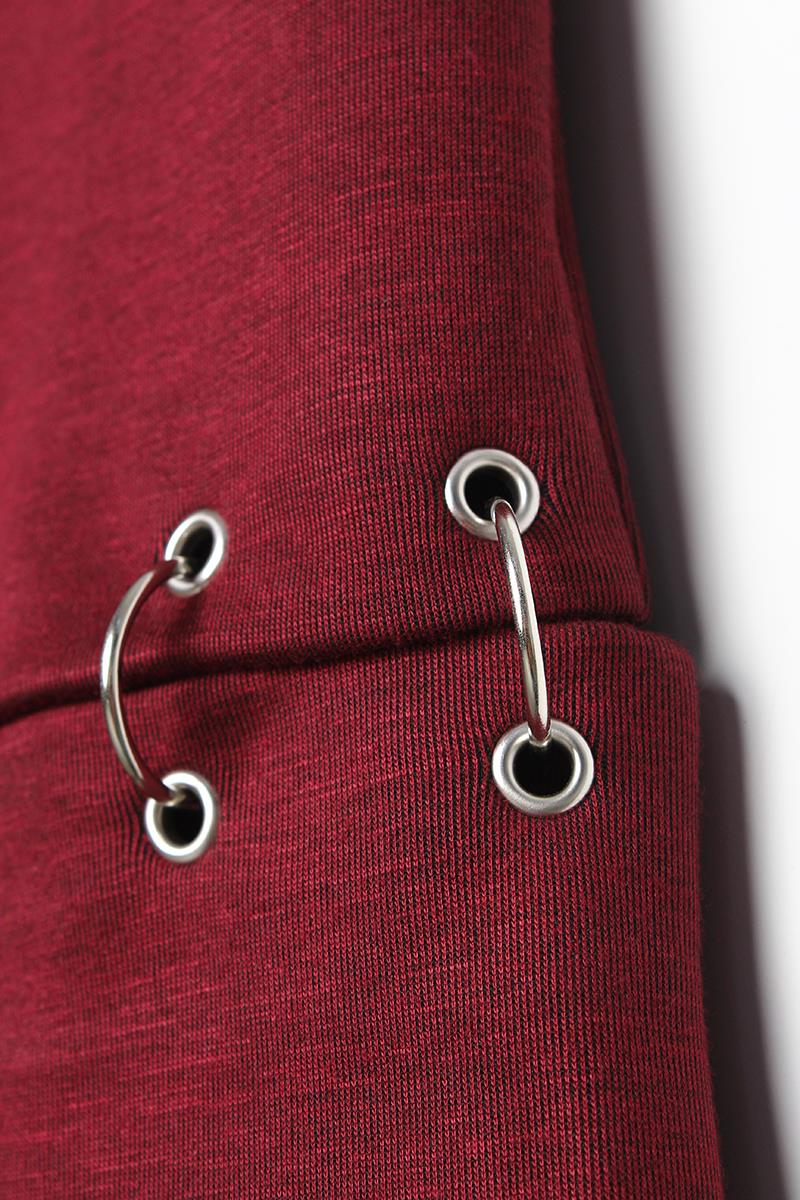 Bordo-Metal Halkalı Bol Paça Pantolon