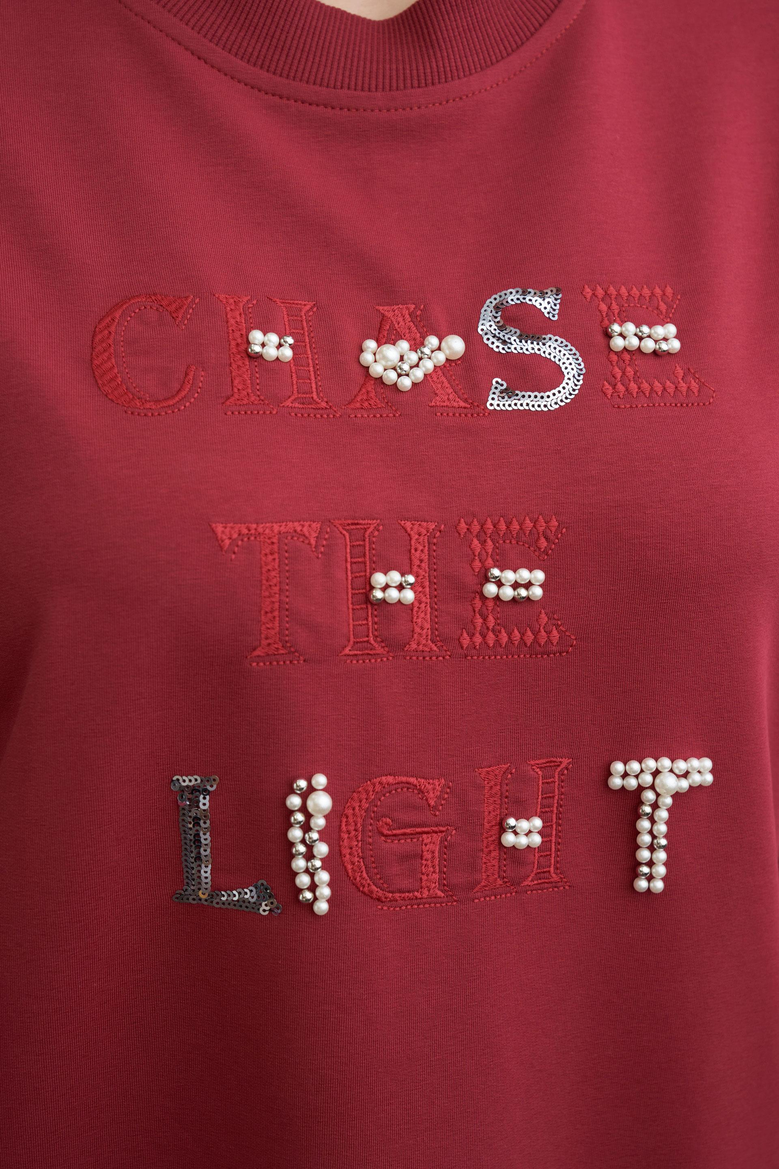 Bordo-Nakışlı Pamuklu Tunik