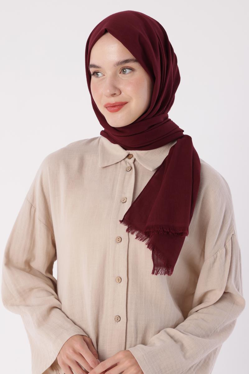 Bordo-Naturel Pamuk Şal