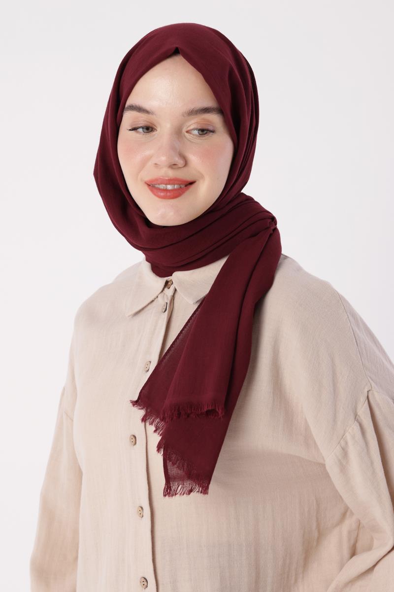 Bordo-Naturel Pamuk Şal