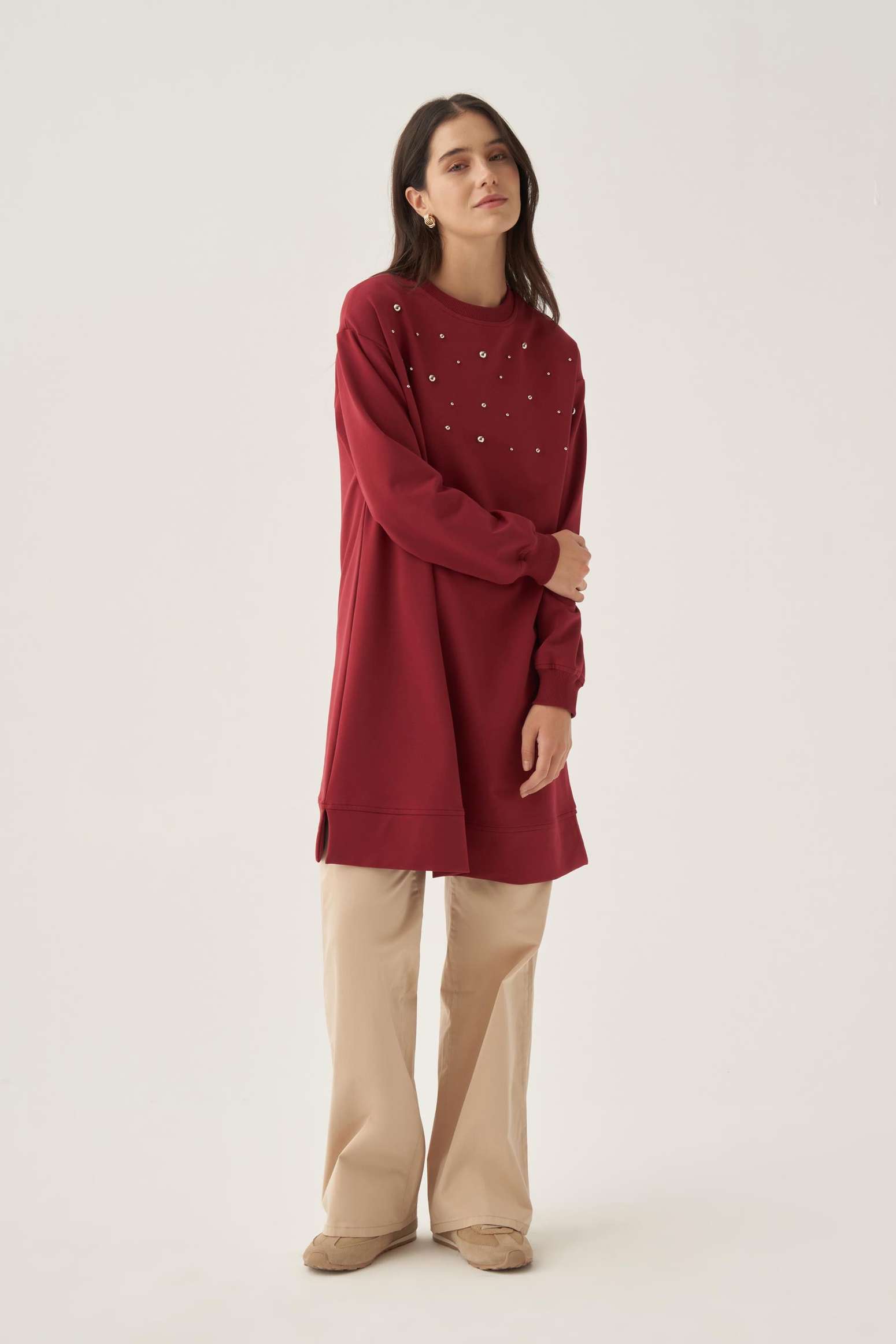 Bordo-Pamuklu Droplu Sweat
