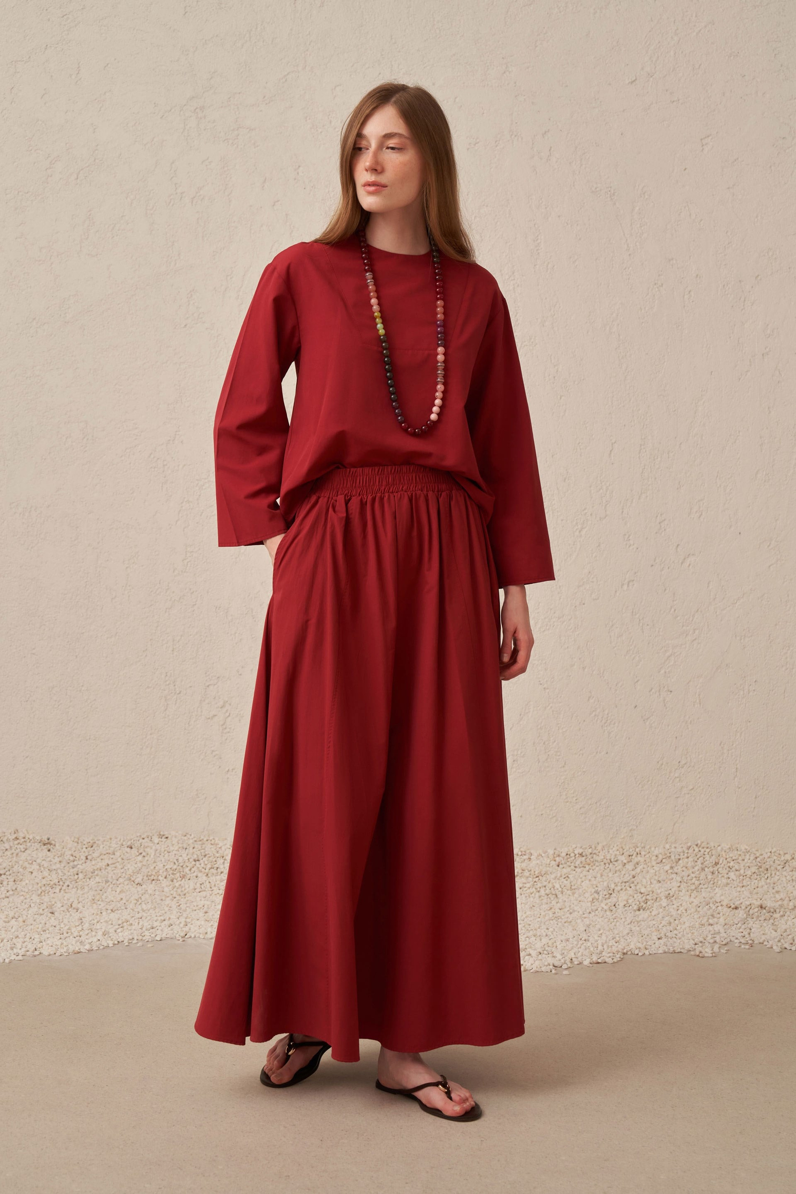 Burgundy Poplin Skirt