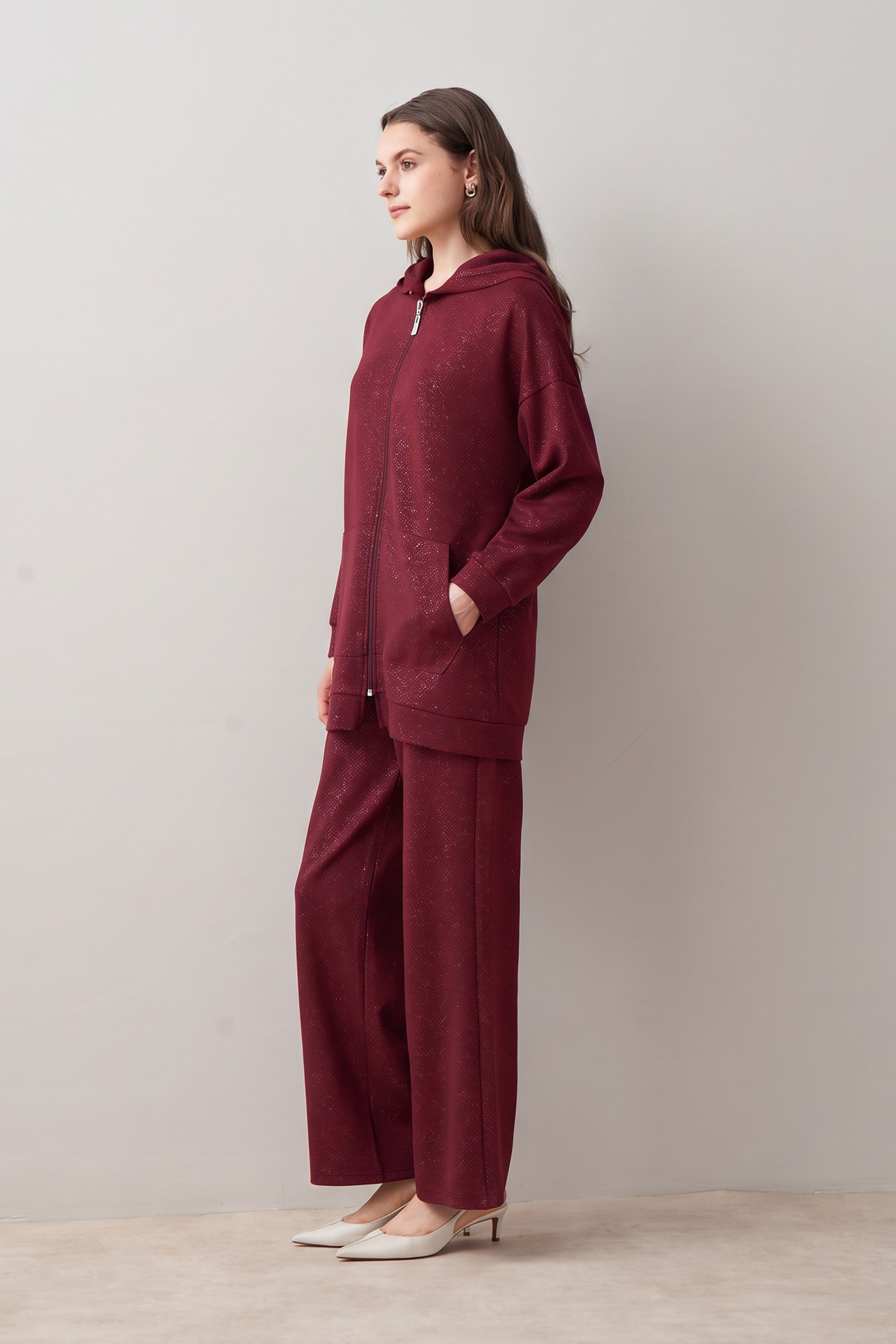 Bordo-Sim Detaylı Eşofman Takımı