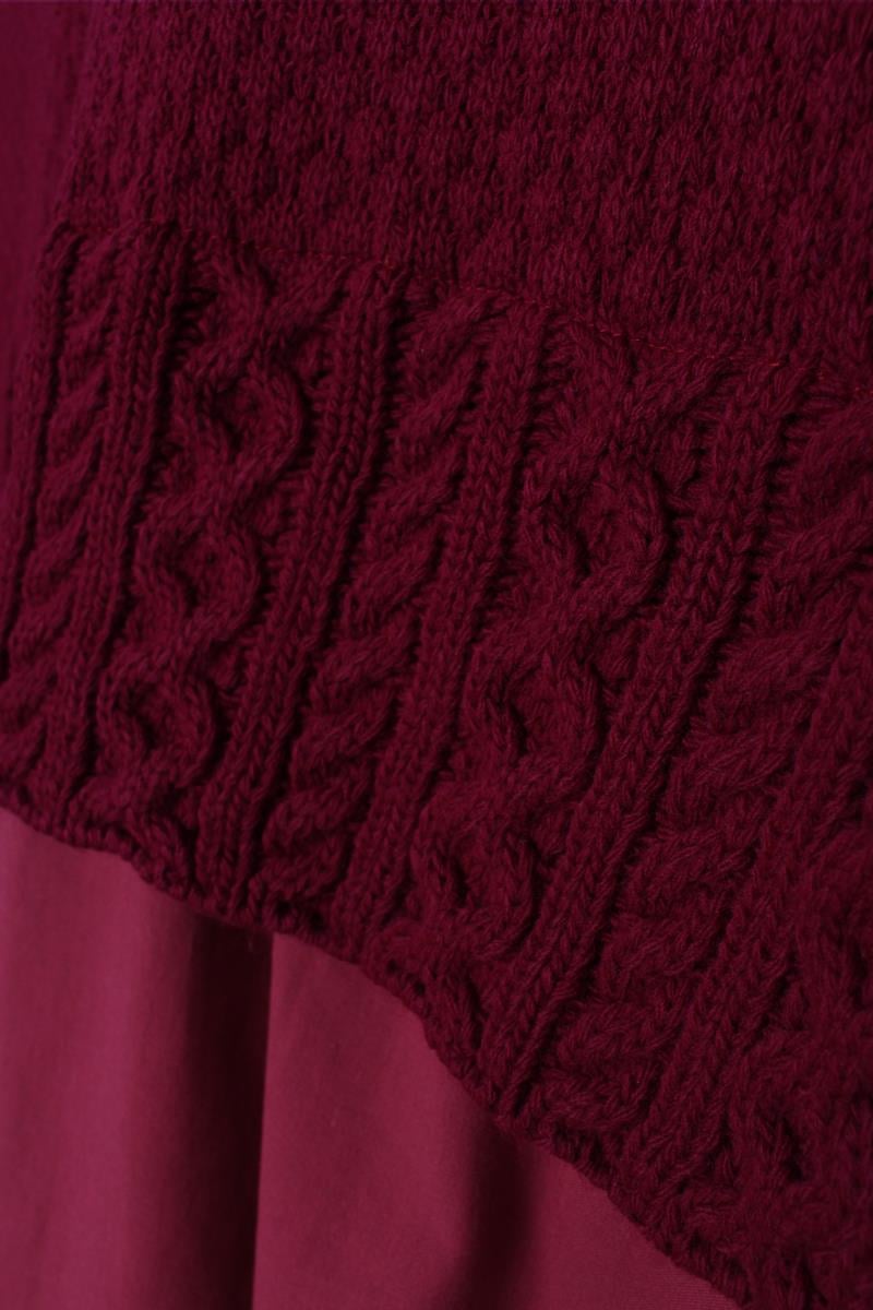 Bordo-Triko Garnili Kapüşonlu Sweatshirt