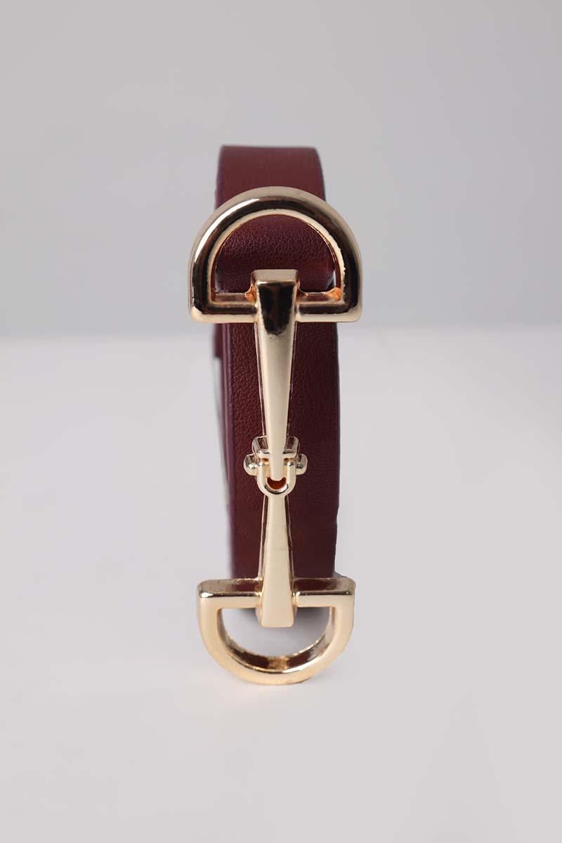 Claret Red-Long Double Buckle Leather Belt