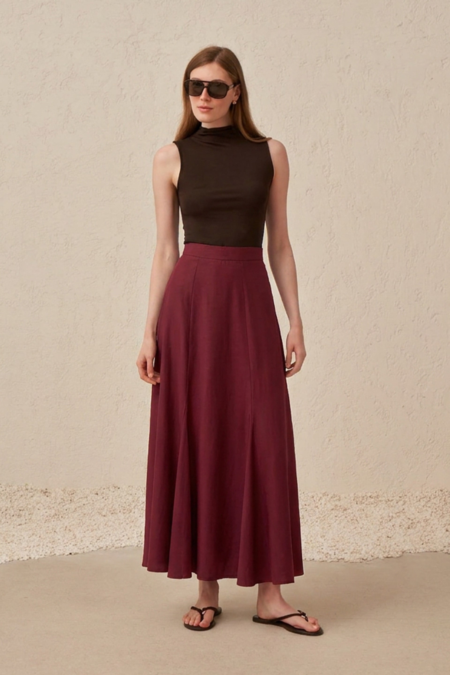 Bordo-Volanlı Kloş Etek