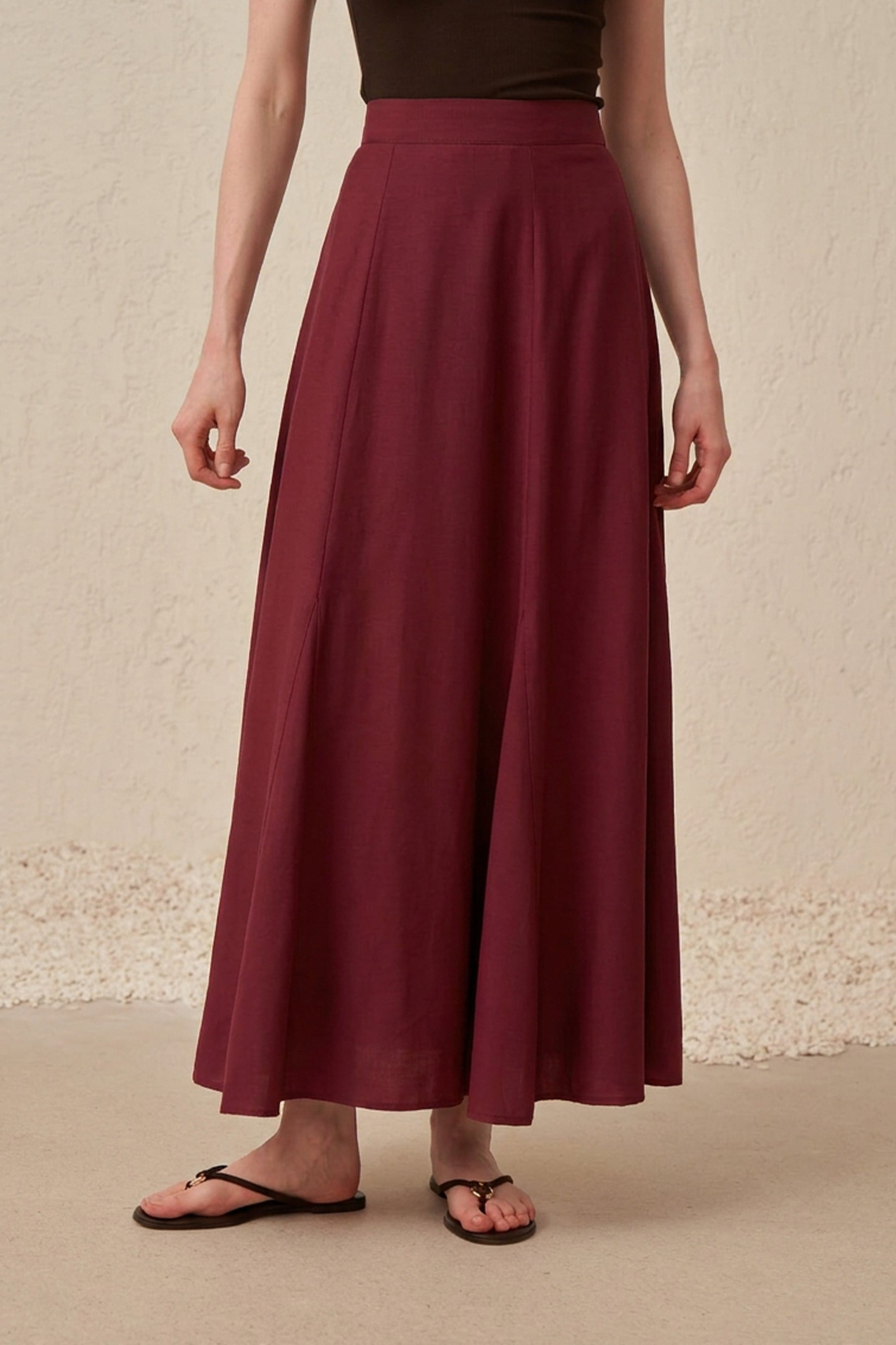 Bordo-Volanlı Kloş Etek