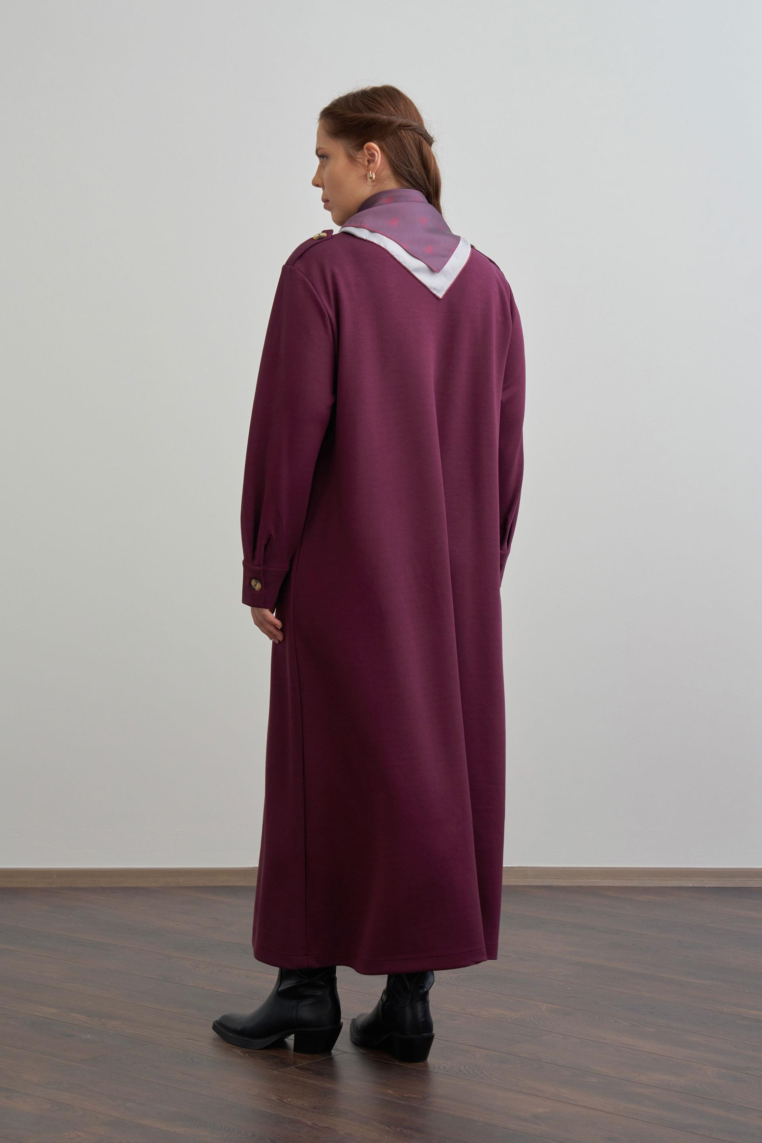 Bordo-Yumuşak Dokulu Apoletli Elbise