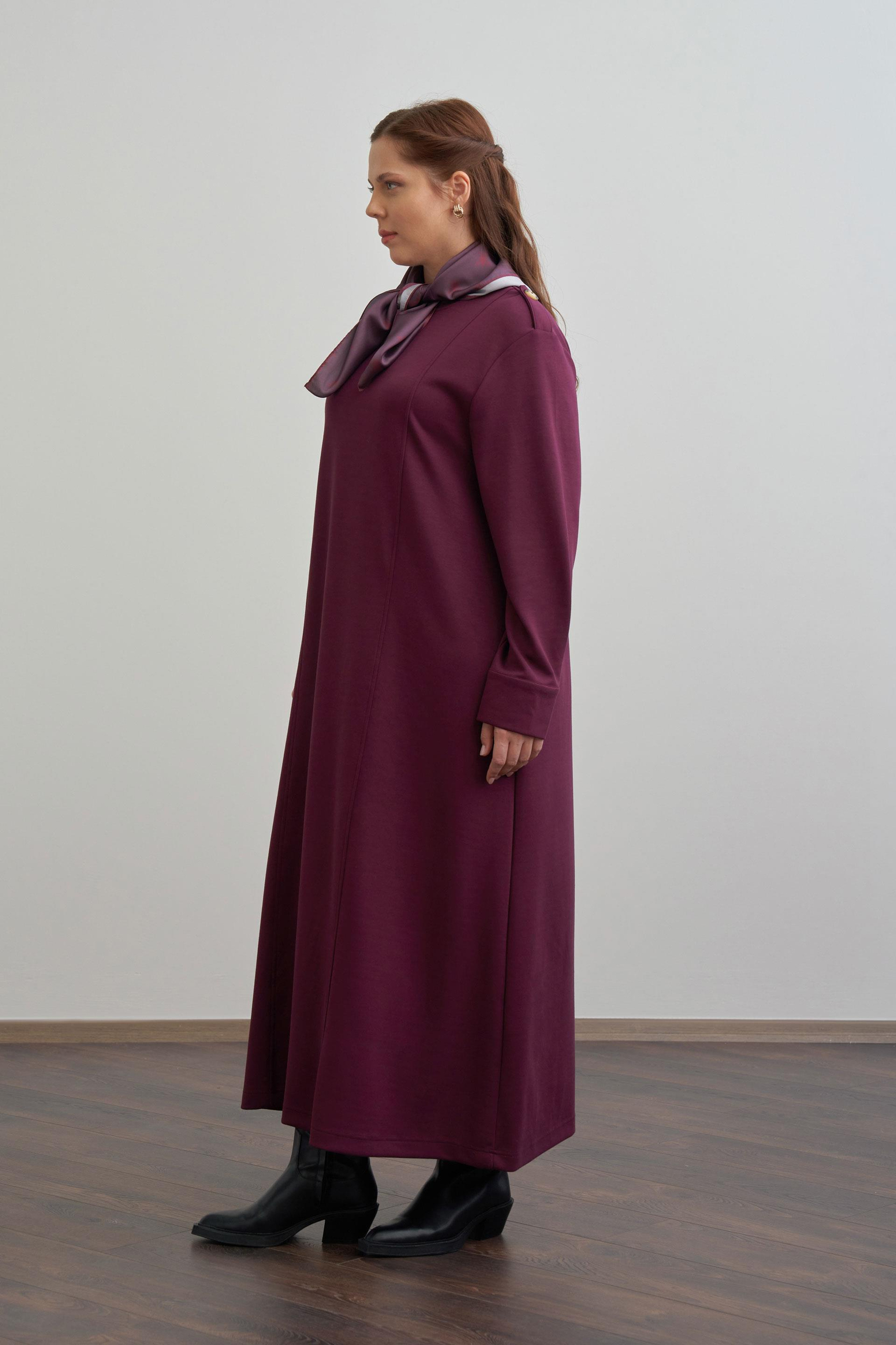 Bordo-Yumuşak Dokulu Apoletli Elbise