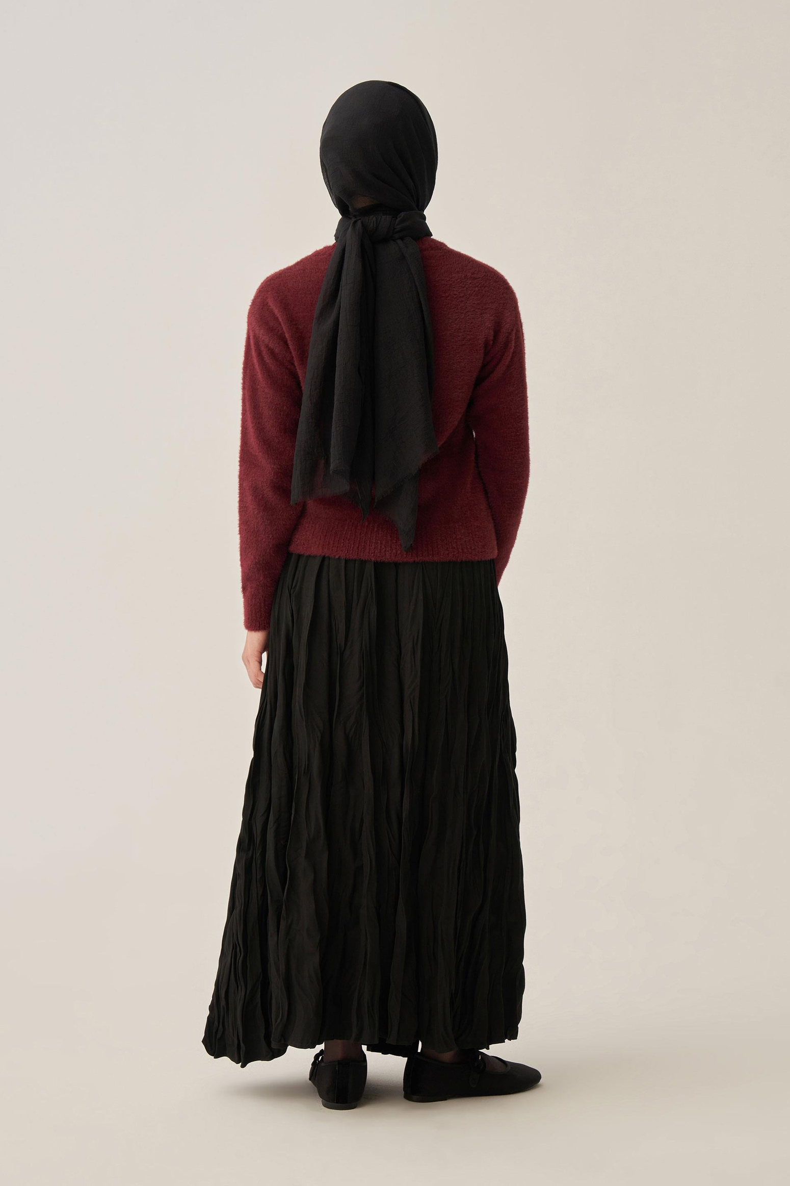 Bordo-Yumuşak Dokulu Dügmeli Hırka