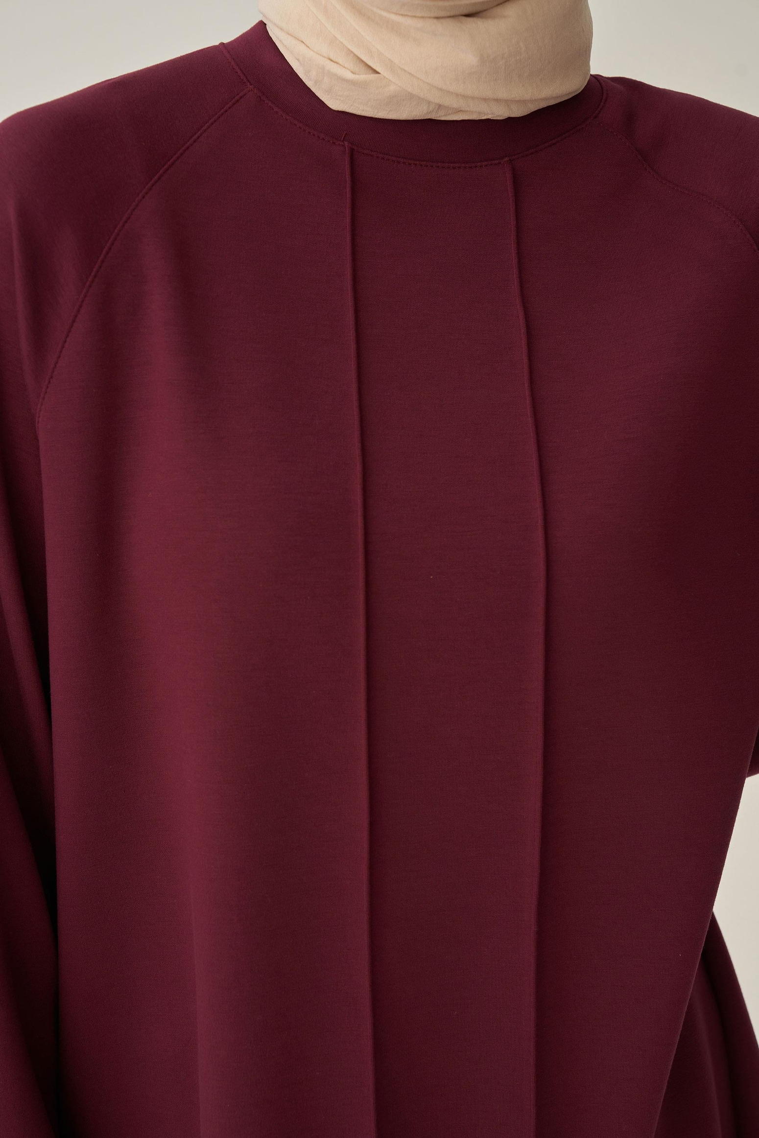 Bordo-Yumuşak Dokulu Nervürlü Tunik