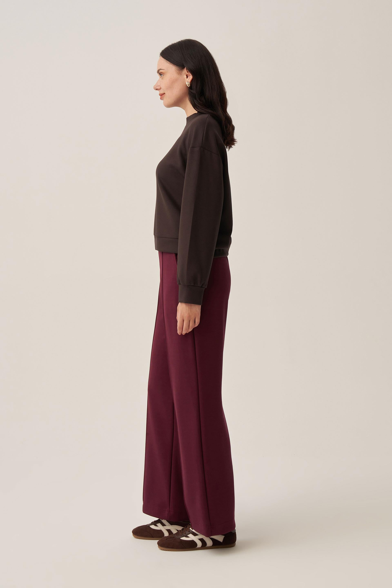 Bordo-Yumuşak Dokulu Palazzo Pantolon