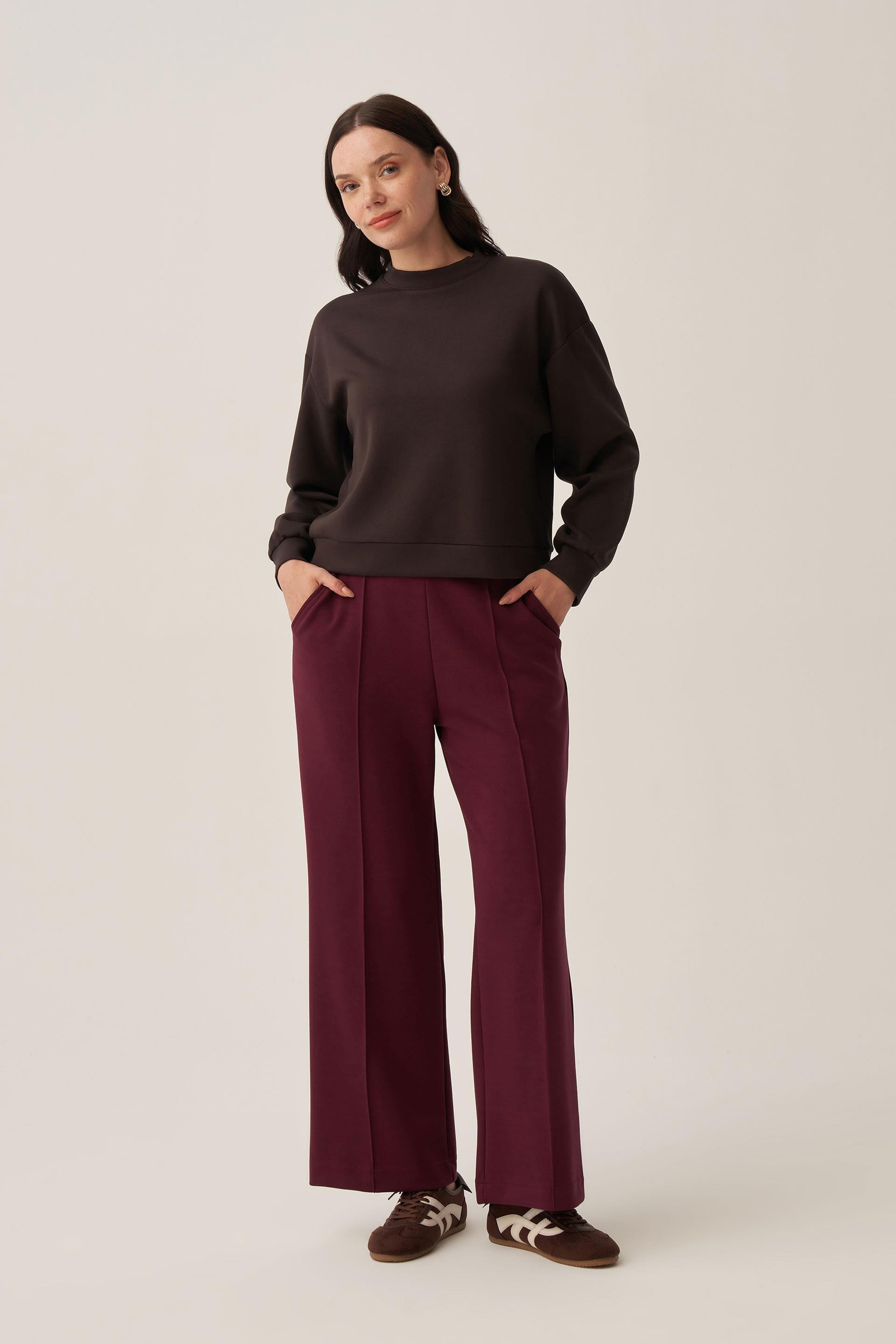 Bordo-Yumuşak Dokulu Palazzo Pantolon