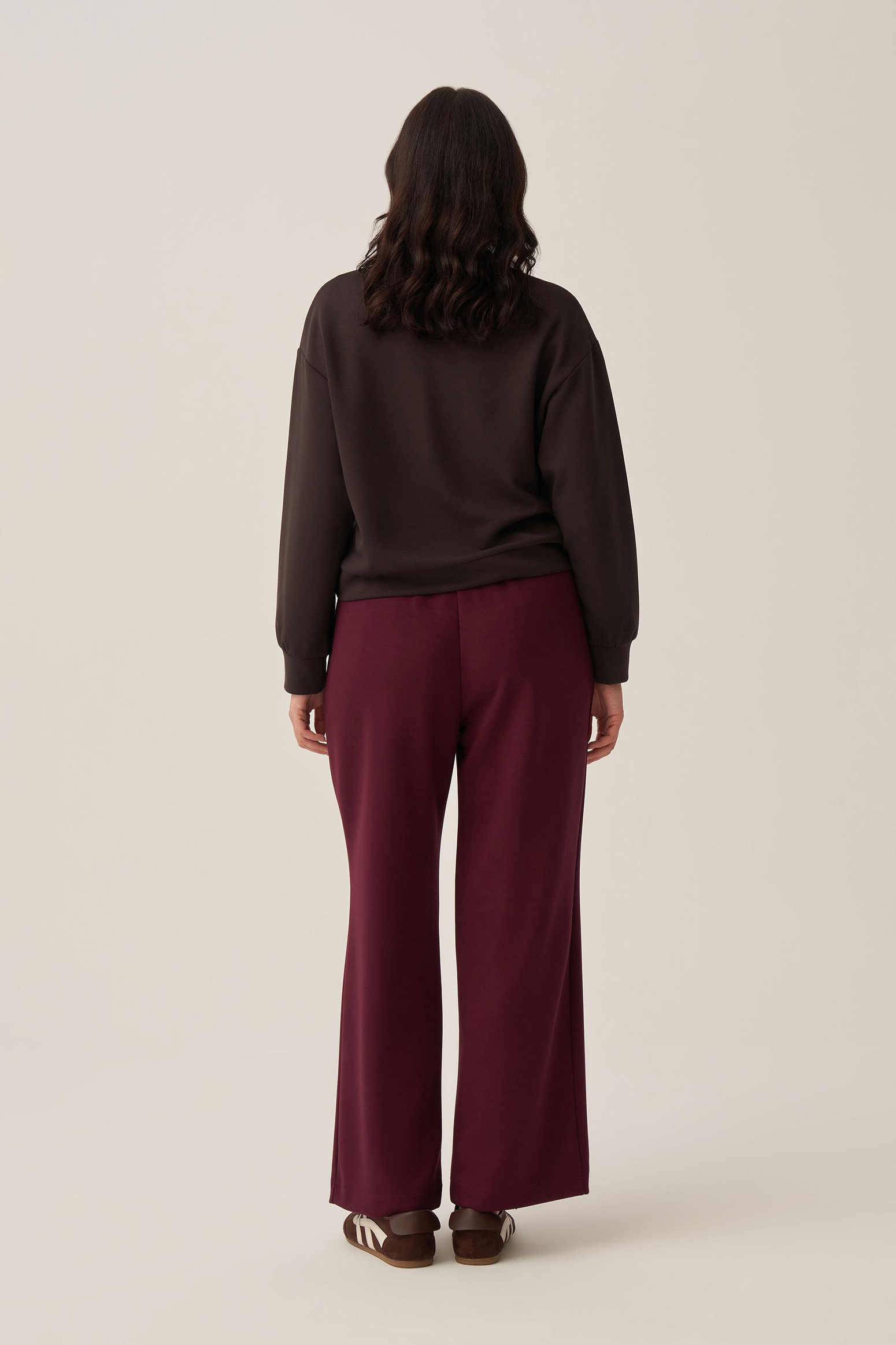 Bordo-Yumuşak Dokulu Palazzo Pantolon