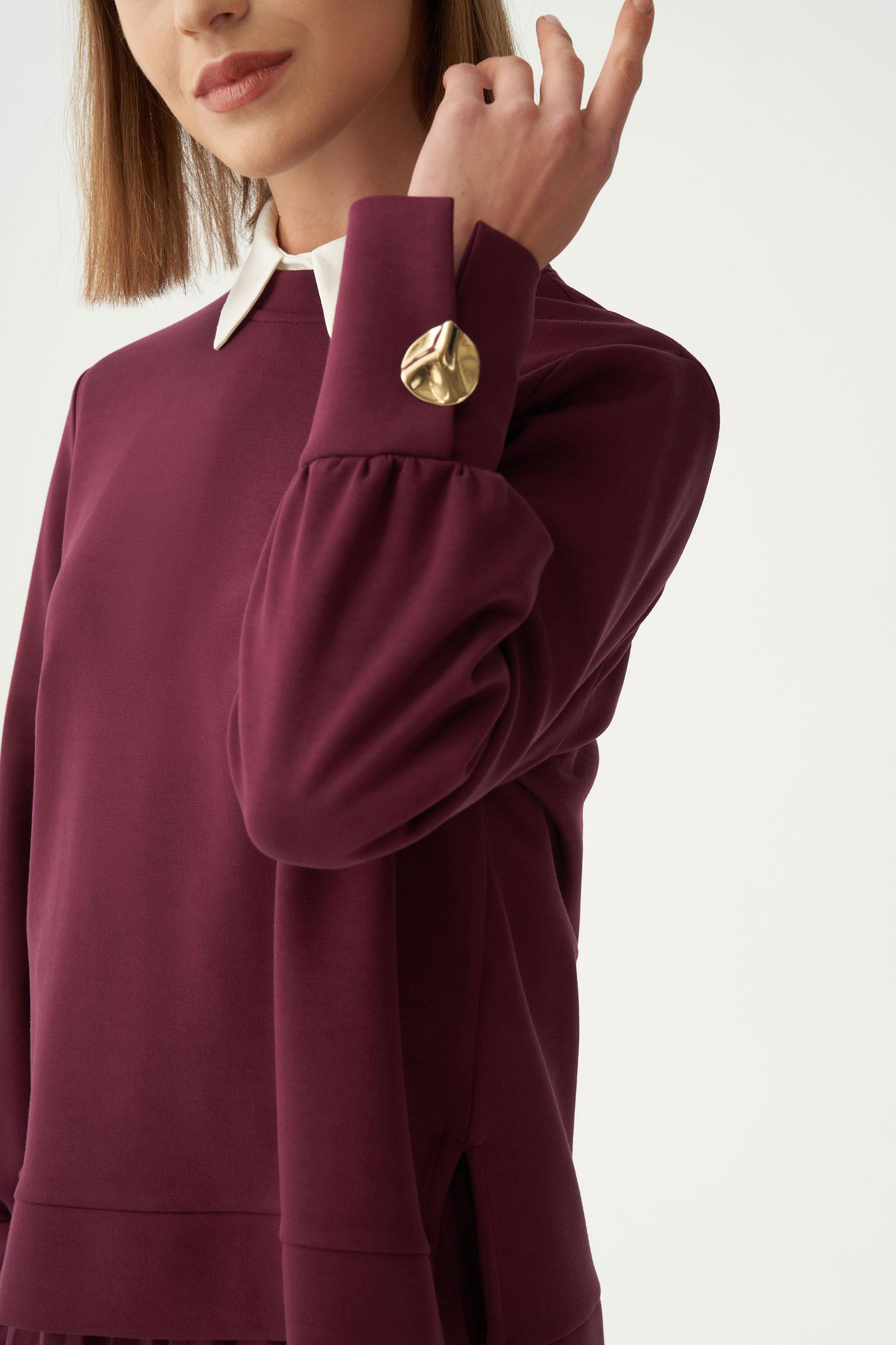 Bordo-Yumuşak Dokulu Pliseli Şık Etekli Takım