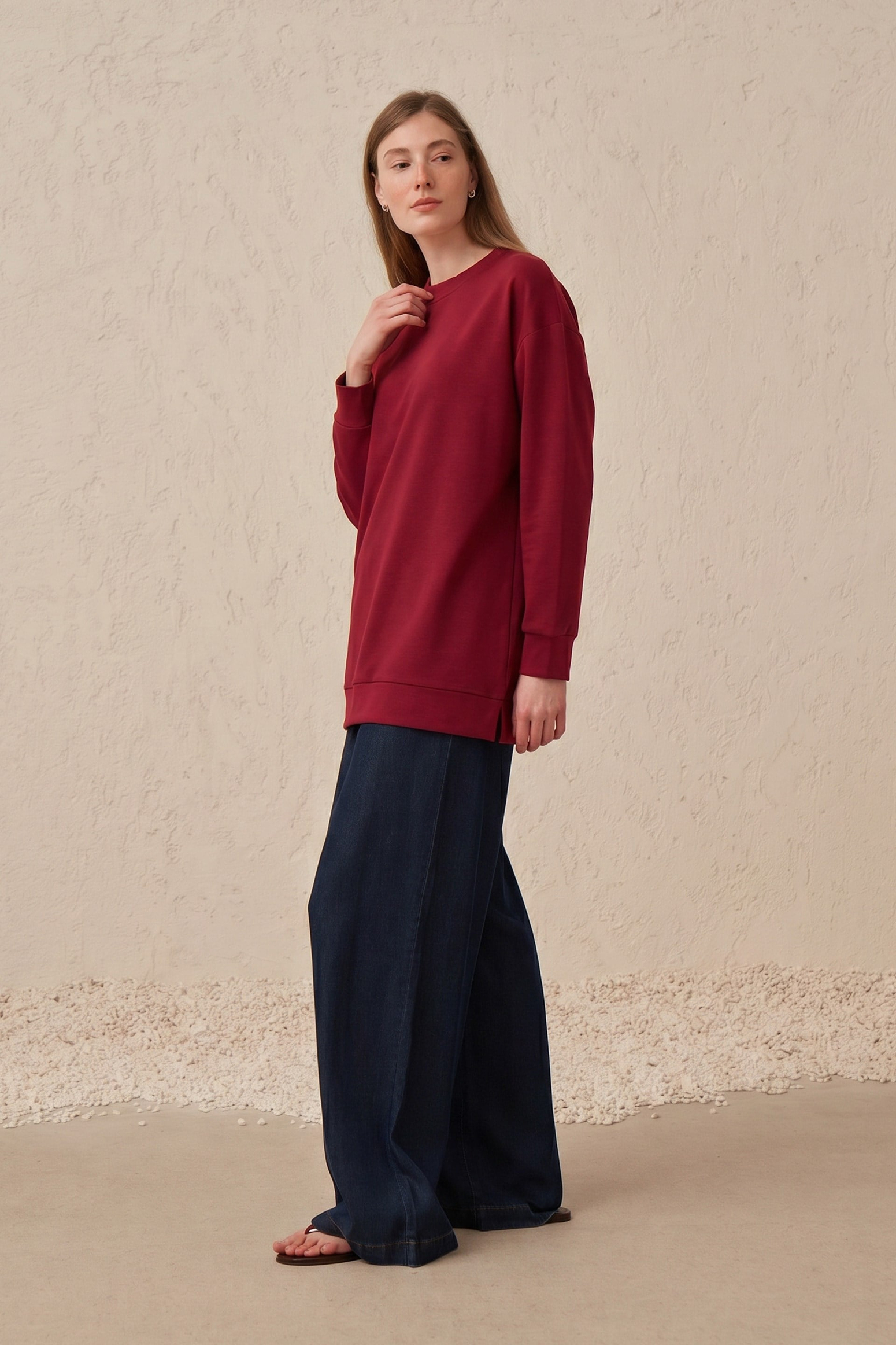 Bordo-Yumuşak Dokulu Sweatshirt