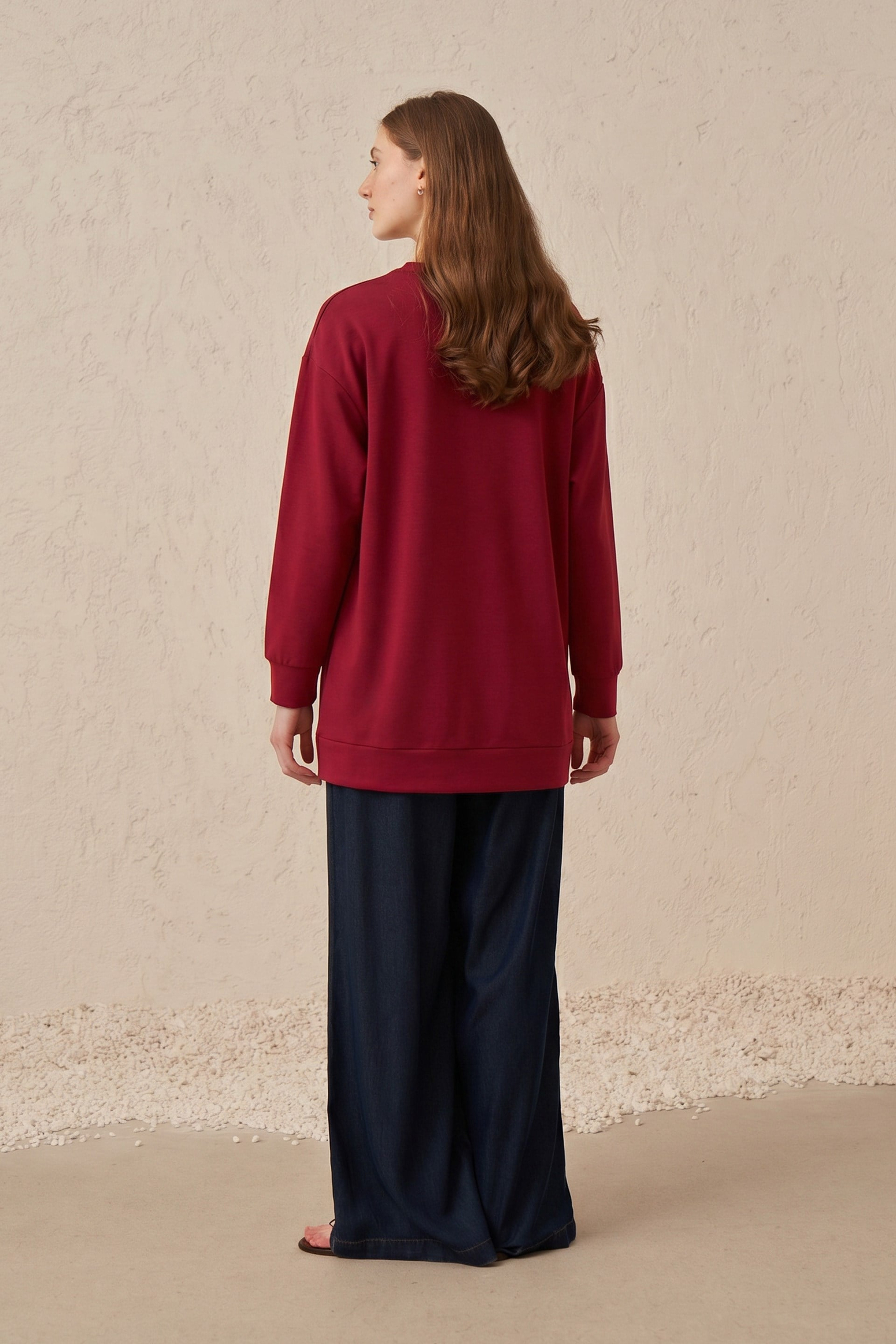 Bordo-Yumuşak Dokulu Sweatshirt
