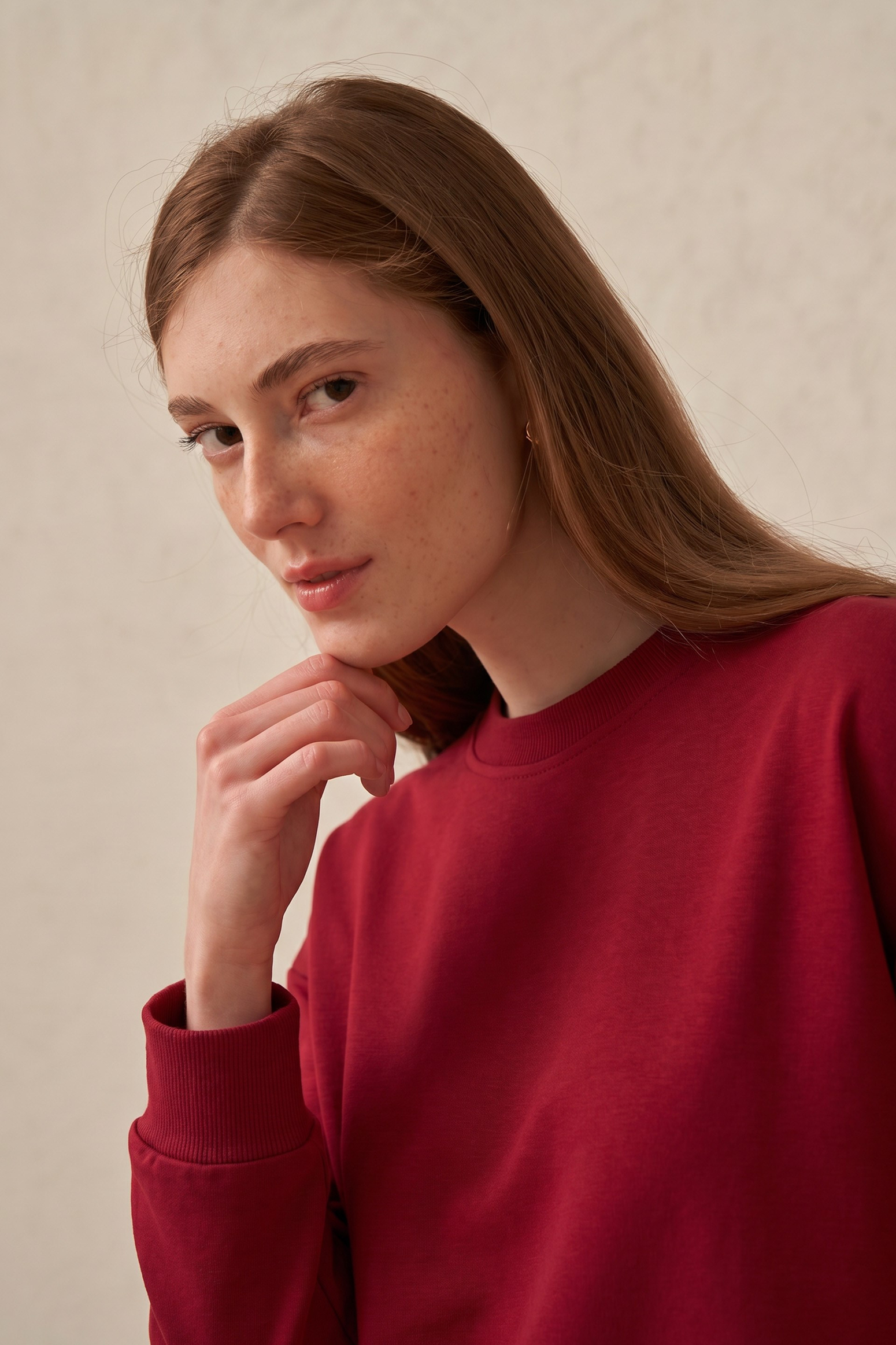 Bordo-Yumuşak Dokulu Sweatshirt