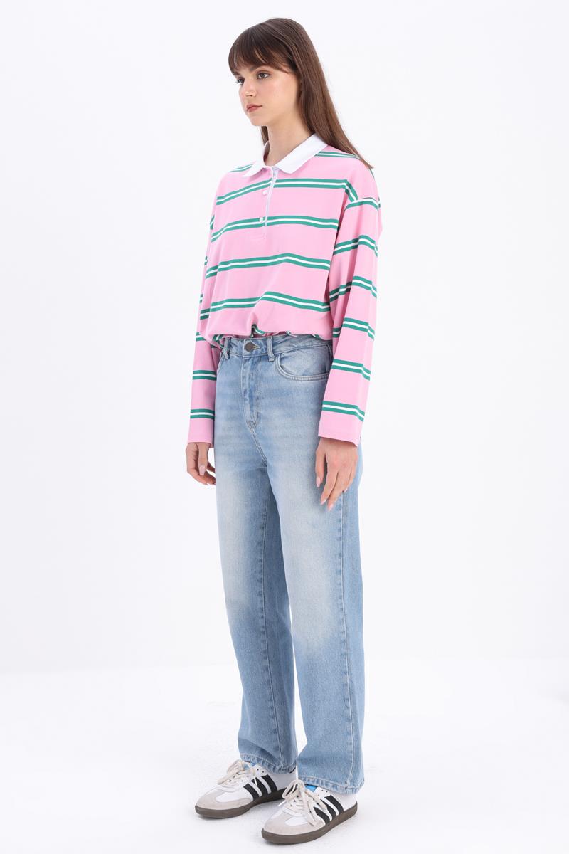 Buz Mavi Tint-%100 Pamuk Boru Paça Denim Pantolon