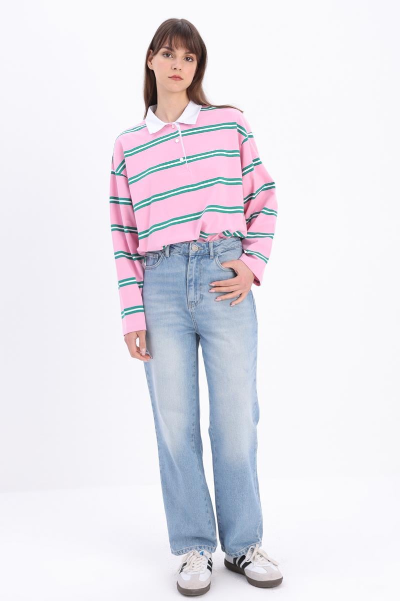 Buz Mavi Tint-%100 Pamuk Boru Paça Denim Pantolon