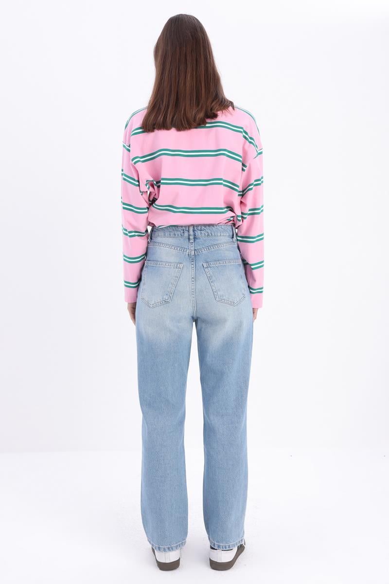 Buz Mavi Tint-%100 Pamuk Boru Paça Denim Pantolon