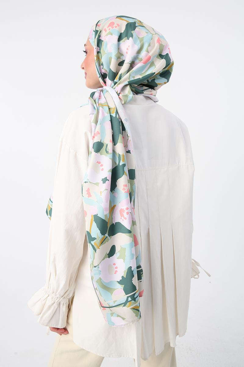 Çağla Yeşili-Desenli Twill Şal