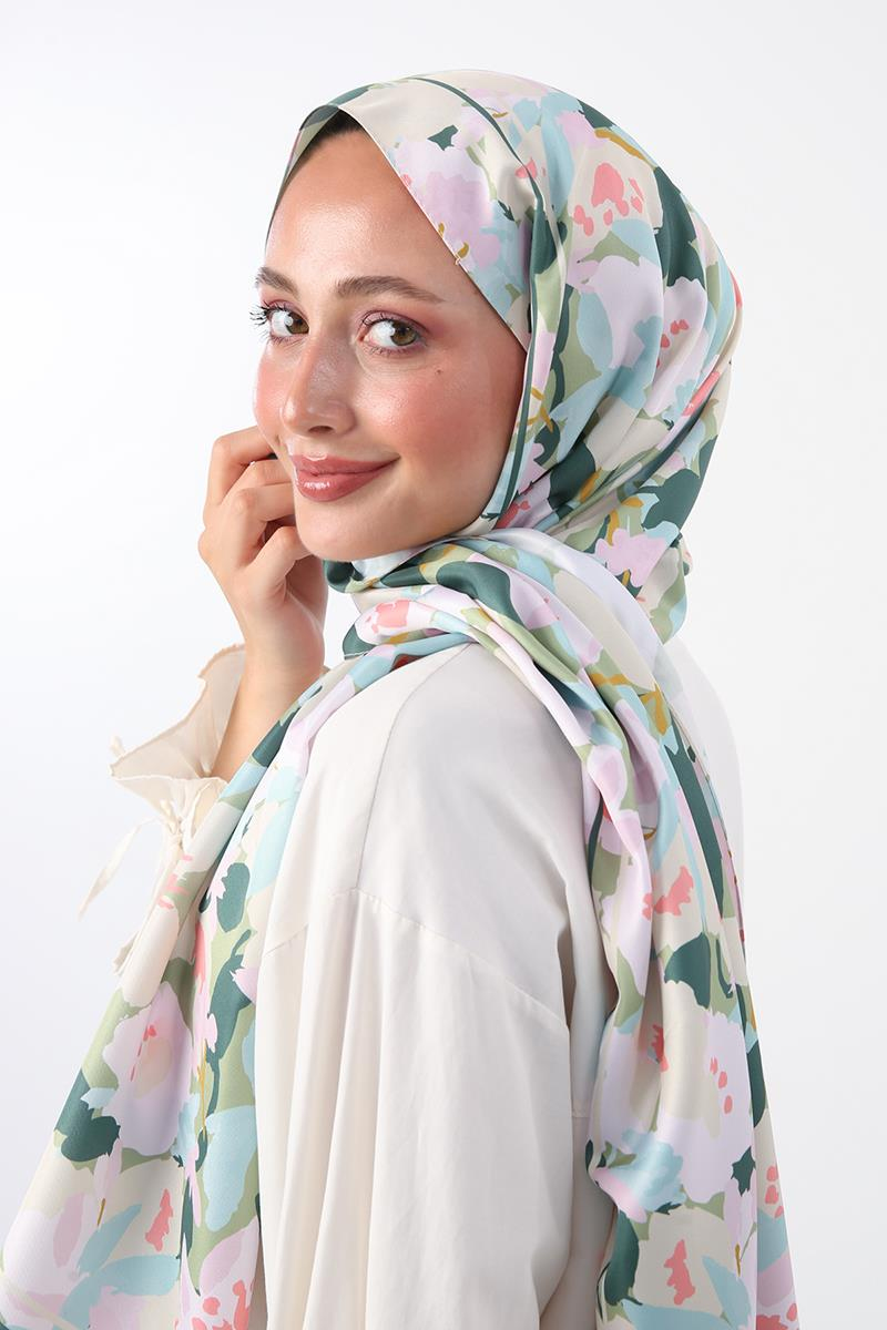 Çağla Yeşili-Desenli Twill Şal