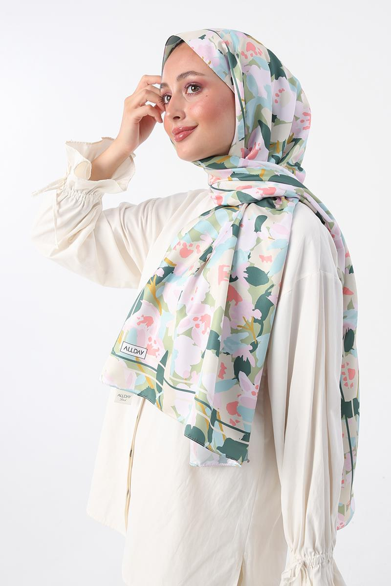 Çağla Yeşili-Desenli Twill Şal
