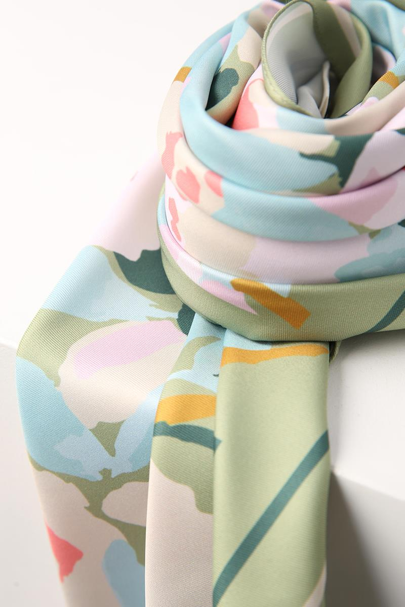 Çağla Yeşili-Desenli Twill Şal