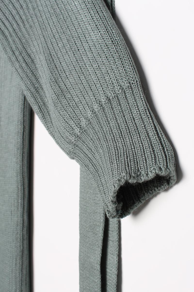 Cardigan tricoté long à ceinture côtelée vert