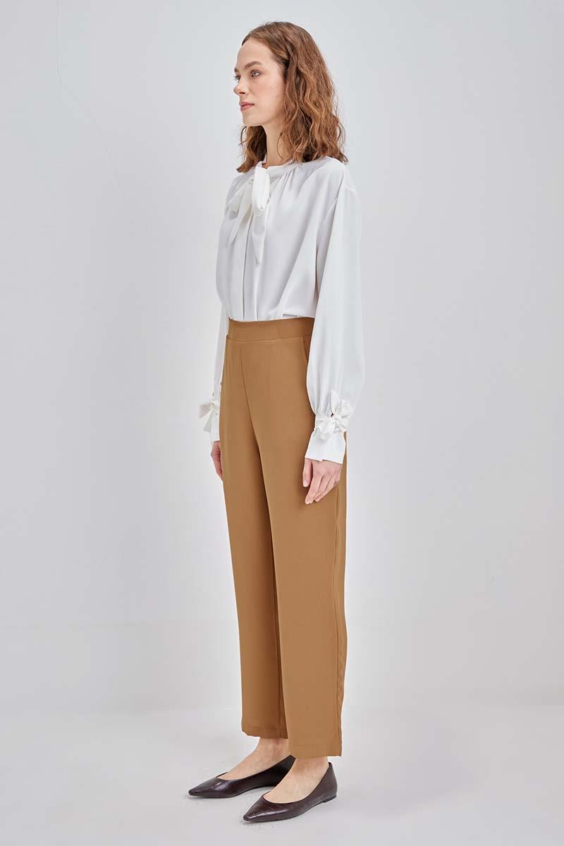 Camel-Tube Leg Crepe Trousers