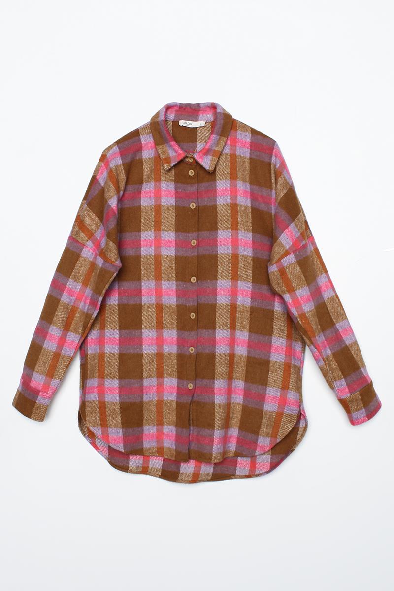 Camel-Pembe-Oversize Oduncu Gömlek Tunik