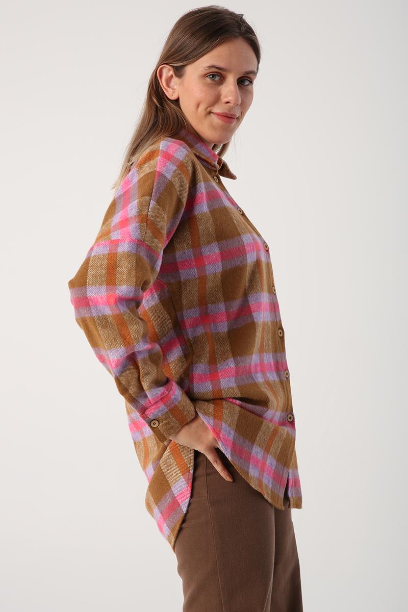 Camel-Pembe-Oversize Oduncu Gömlek Tunik