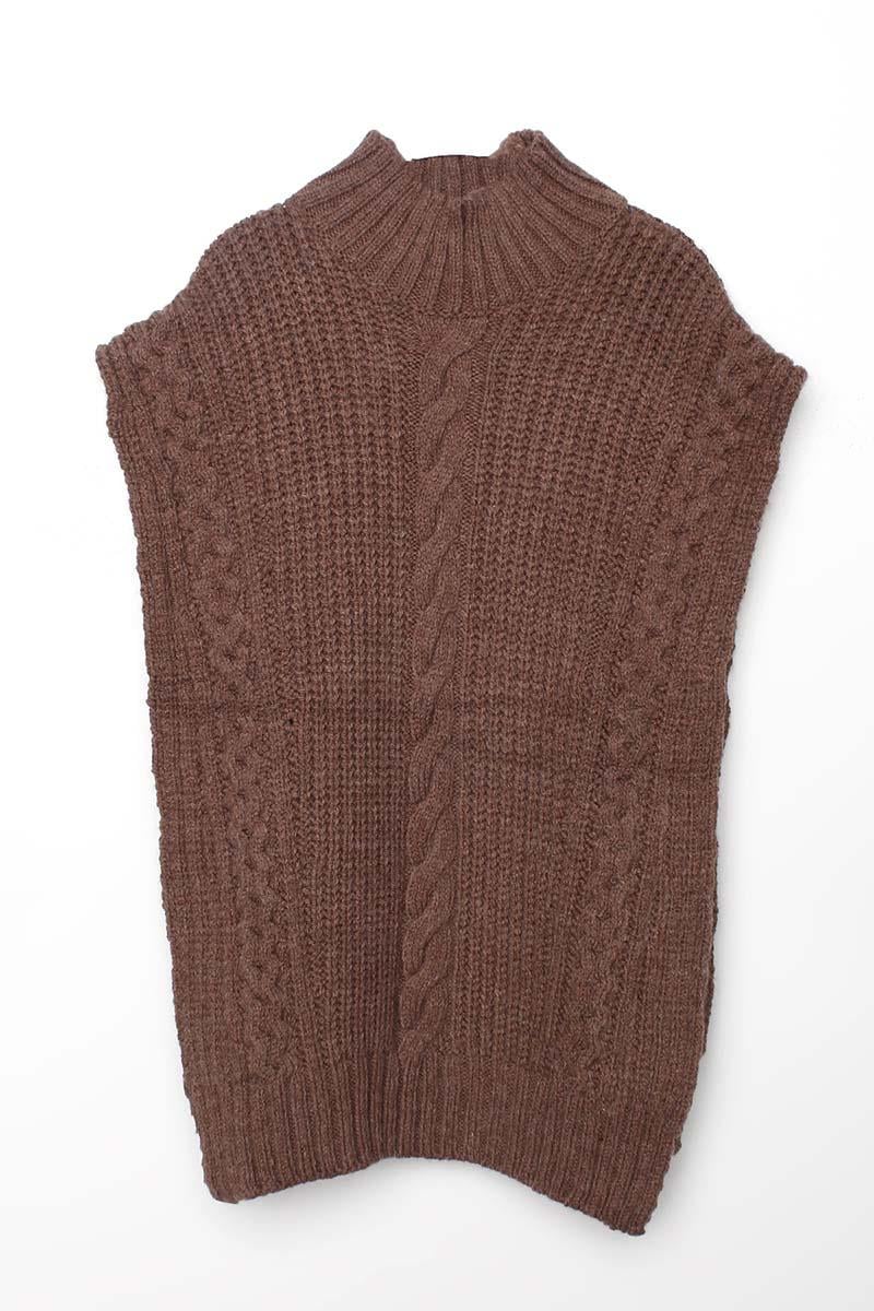 Camel-Braided Turtleneck Sweater