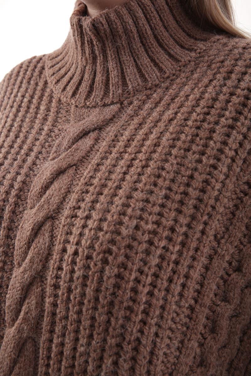 Camel-Braided Turtleneck Sweater