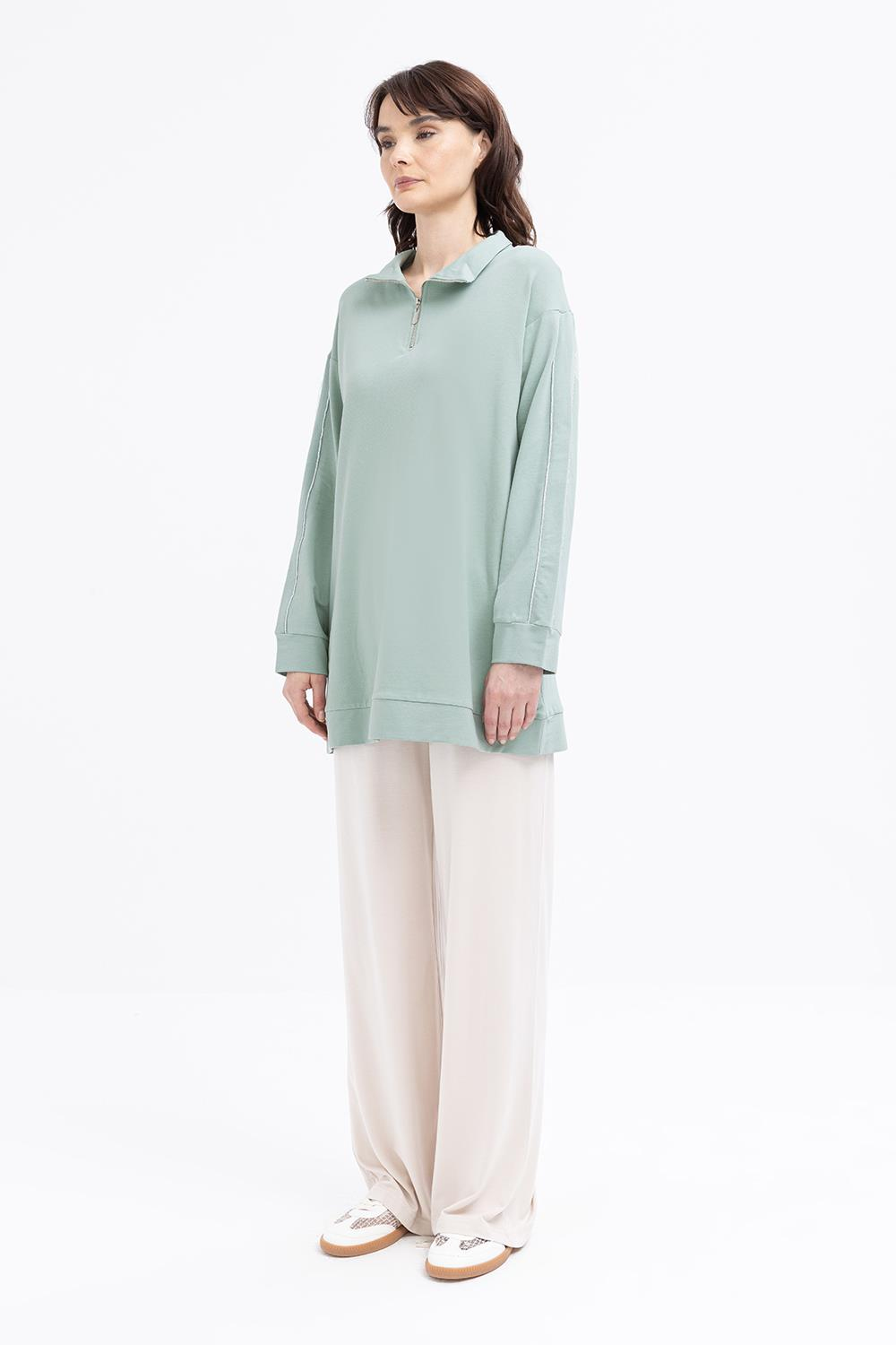 Defne-Arabiyeli Fermuarlı Sweat Tunik