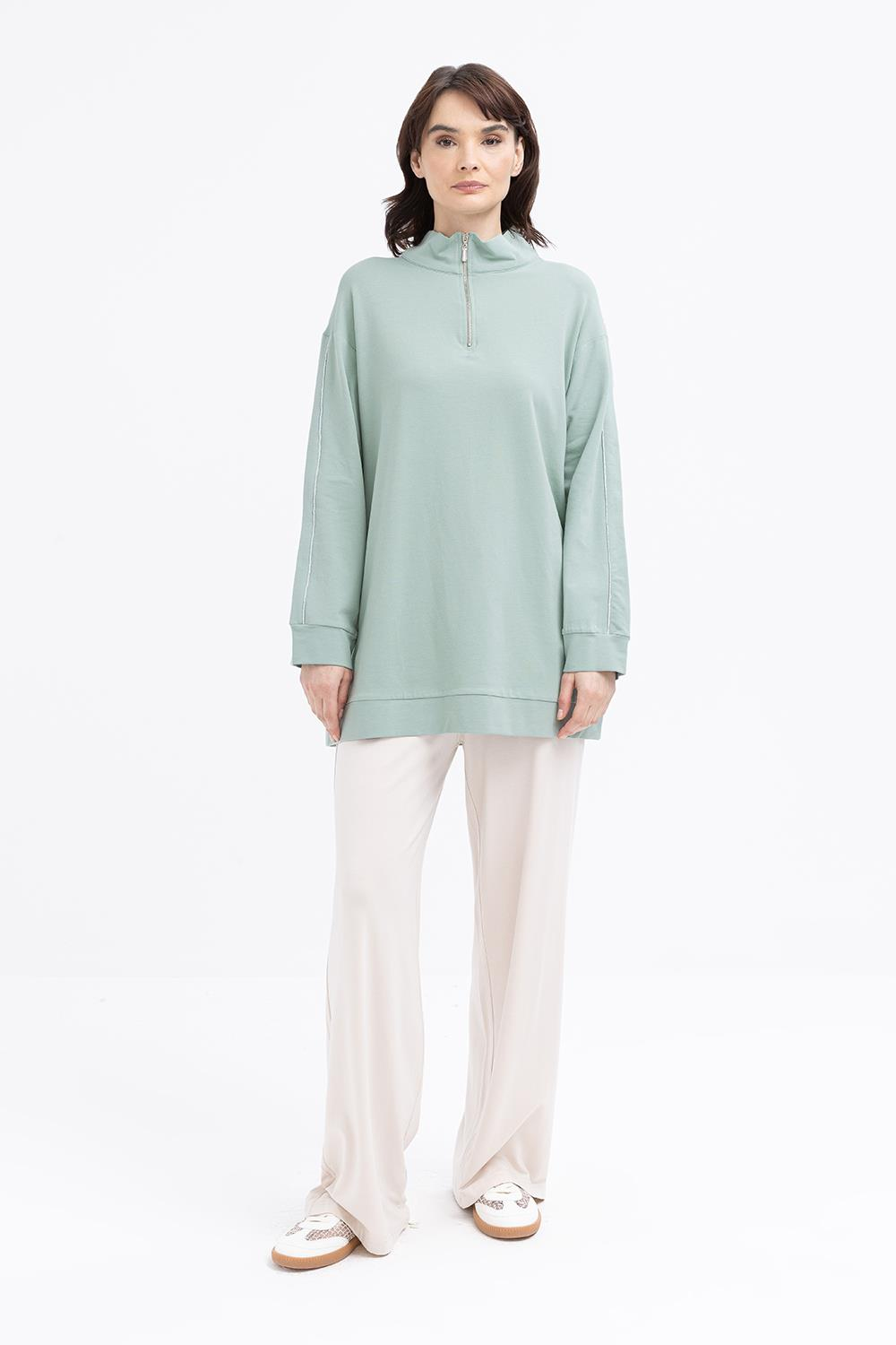 Defne-Arabiyeli Fermuarlı Sweat Tunik