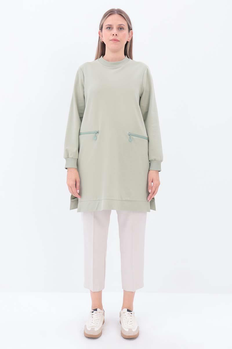Defne-FERMUAR CEPLİ YIRTMAÇLI SWEAT TUNİK