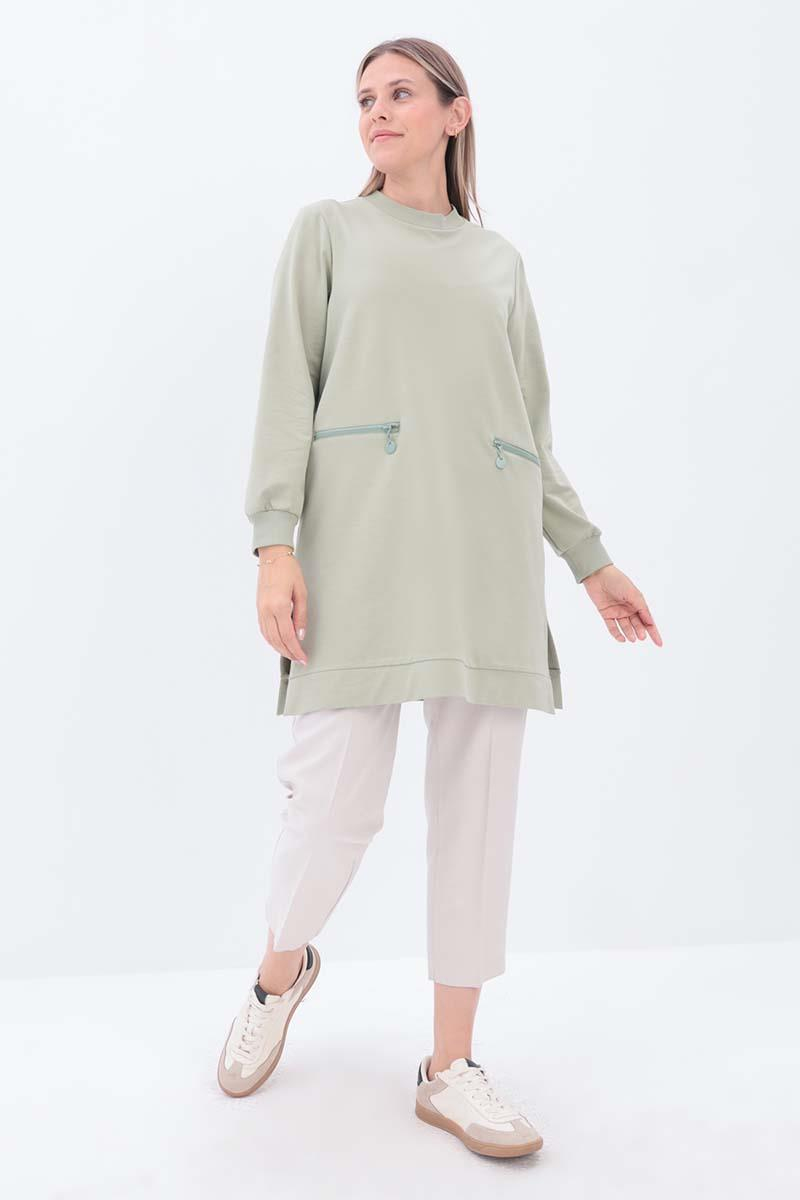 Defne-FERMUAR CEPLİ YIRTMAÇLI SWEAT TUNİK