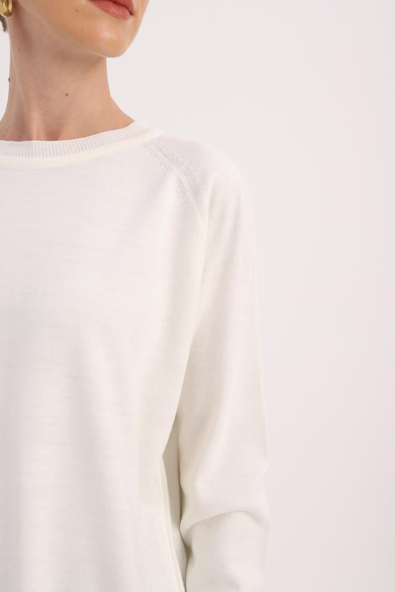 Ekru-BASİC REGLAN BİSİKLET YAKA KAZAK