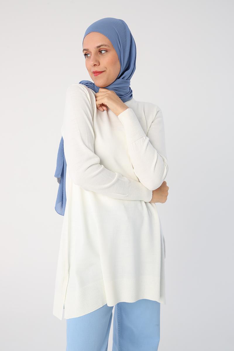 Ekru-Bisiklet Yaka Triko Tunik