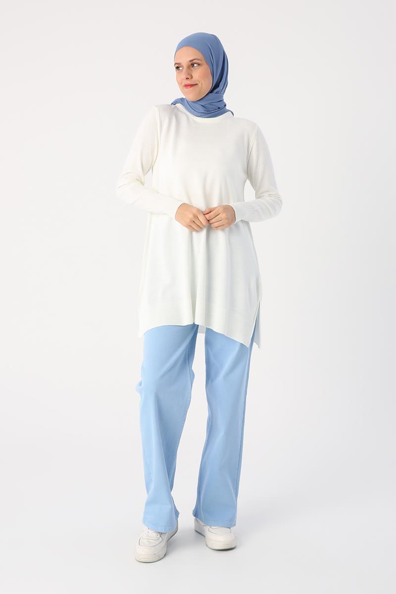 Ekru-Bisiklet Yaka Triko Tunik