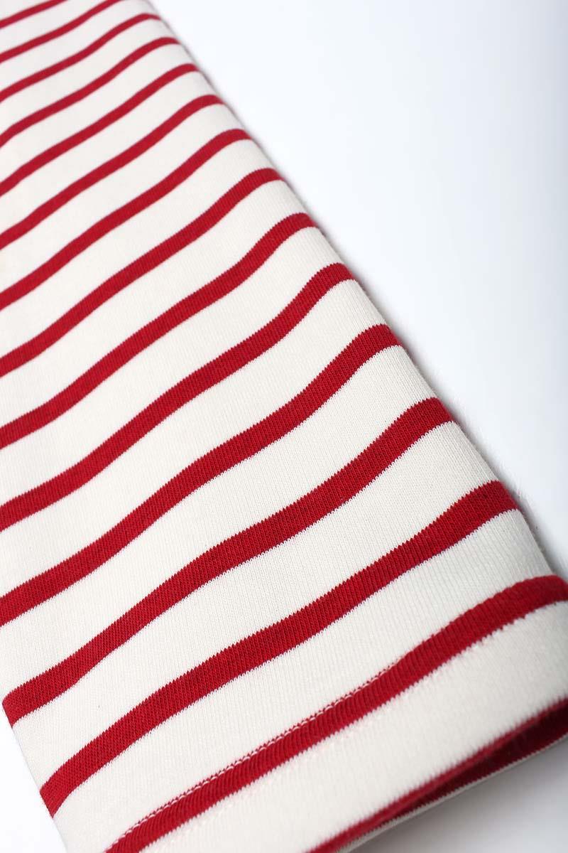 Ekru-Bordo-Çizgili Oversize Sweatshirt